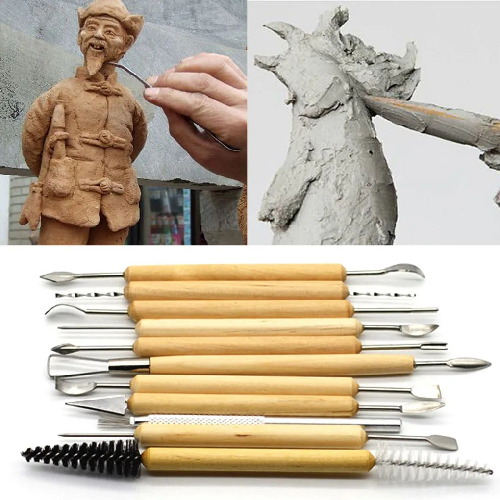 11pcs/set Clay Sculpture Pottery Tools Beginner's Clay Sculpting Set Wooden Handle Modeling Tools