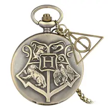 

Retro Bronze watches School H Quartz Pocket Watch Analog Necklace Pendant Chain Women Mens with Gifts Accessory