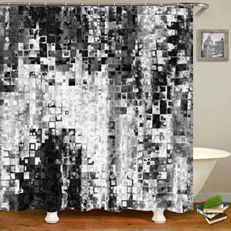 Модная черно-белая мозаичная монохромная занавеска для ванной комнаты для душа абстрактная художественная Пиксельная Толстая Тяжелая завеса для ванной s простая круглая Геометрическая