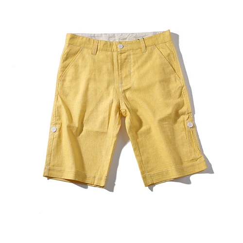 yellow Мужские льняные шорты мужские летние хлопковые пляжные шорты мужские брендовые новые свободные однотонные мужские шорты Карго шорты - Цвет: yellow