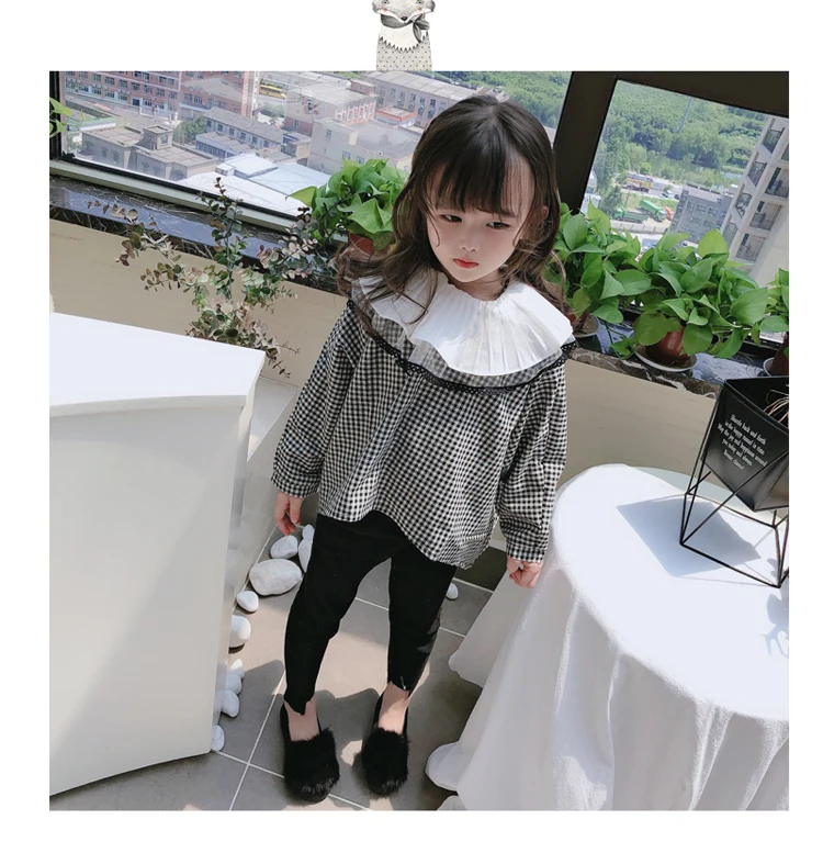 

2019 new autumn item girl sweet plaid shirt long sleeve top