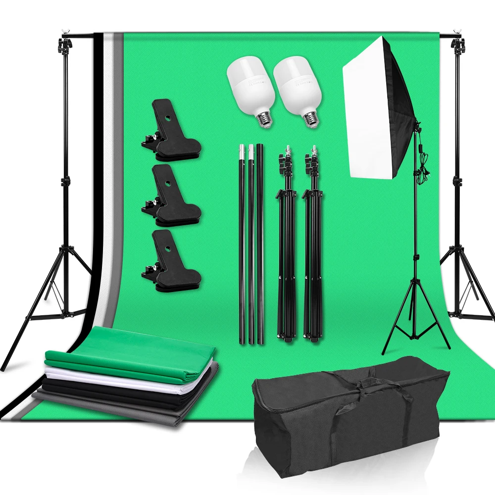 

50X70cm Professional Photography Lighting Equipment Kit 2X2m Background Support System 4Color Backdrop Fabric for Video Shooting