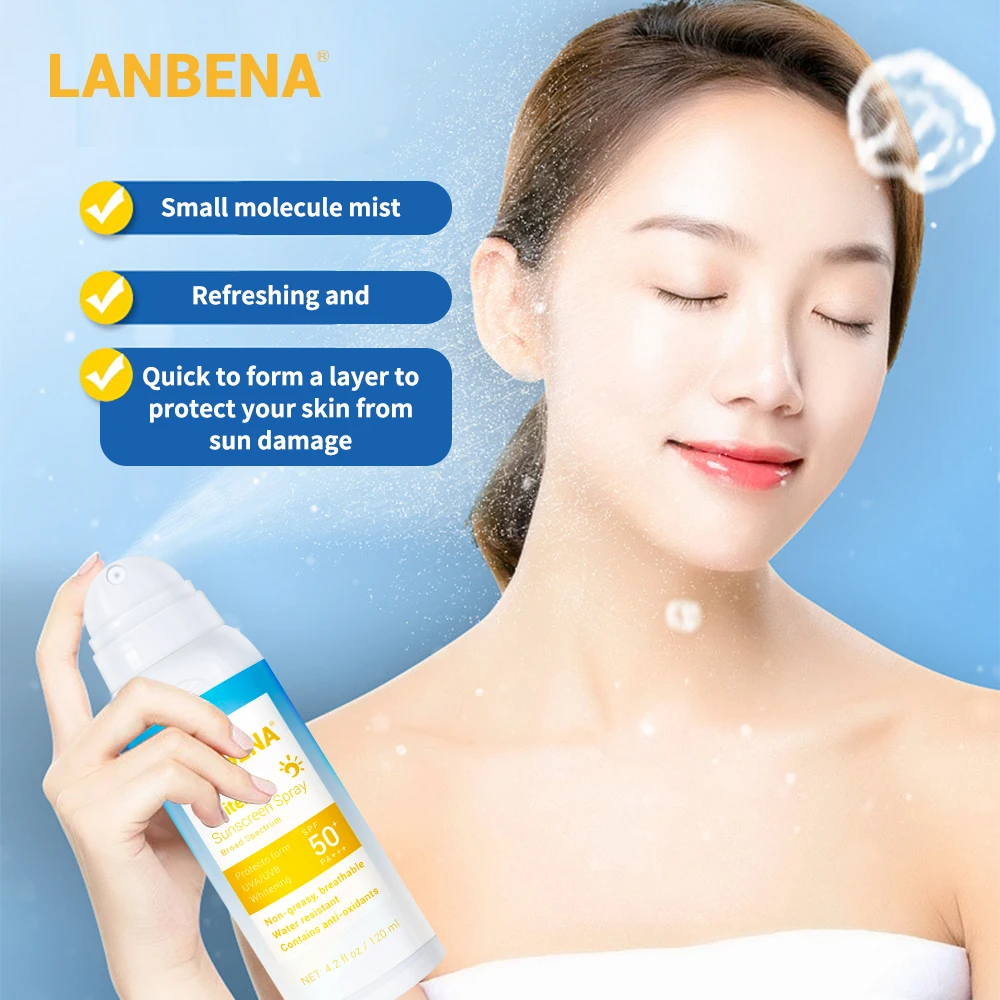 

LANBENA Sunblock Spray SPF 50PA+++ Brightening Sunscreen Sunblock Breathable Effectively Against Radiation Water resistant 120ml