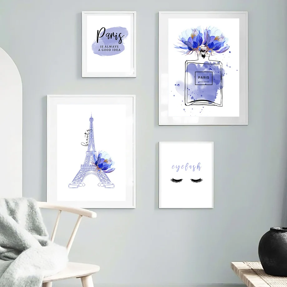 

Nordic Purple Perfume Canvas Painting Modern Home Eyelash Tower Poster and Print Wall Picture for Living Room Home Decoration