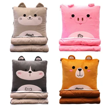 

Portable Dual Purpose Pillow Cartoon Multi-functional Chair Cushion Office Home Nap Pillow Blanket Soft Warm Pillow With Blanket