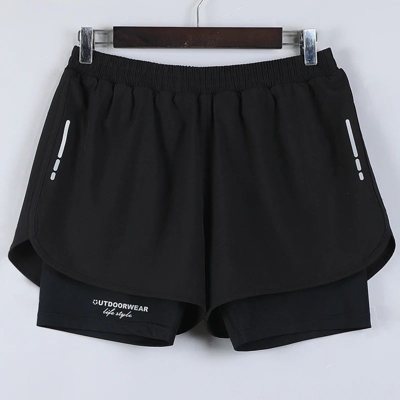 Men Sport Shorts 2 In 1 Double Deck Brand Beach Casual Shorts Letter Printing Marathon Running Five Pants Quick Dry Gym Short