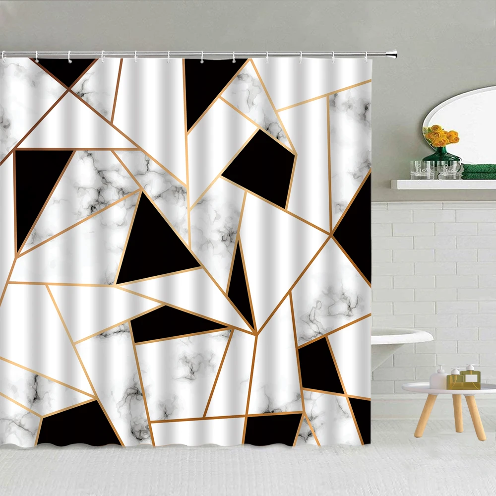 

Marble Geometry Luxurious Graphic Shower Curtain Set Bathroom Decor Supplies High Quality Fabric Cloth Curtain With Hooks