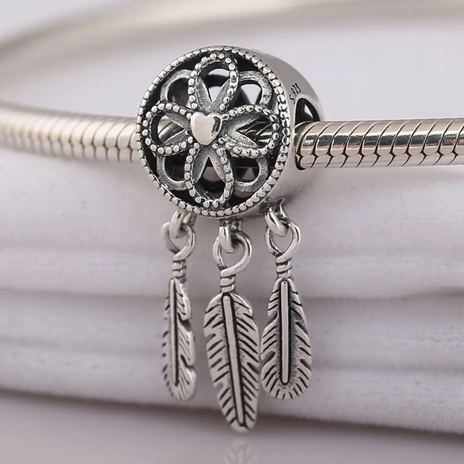 

925 Sterling Silver Pendant Bead Charm fit Lady BraceletBangle Spiritual Dream catcher Dangle Charm DIY Jewelry