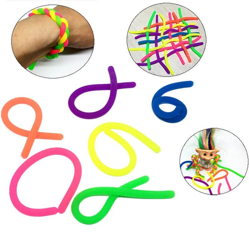 6 PCS Drawstring Toy DIY Braided Bracelet Decompression Soft Rubber Noodle Rope Party Favors Kid Birthday Giveaway Gift,Pinata