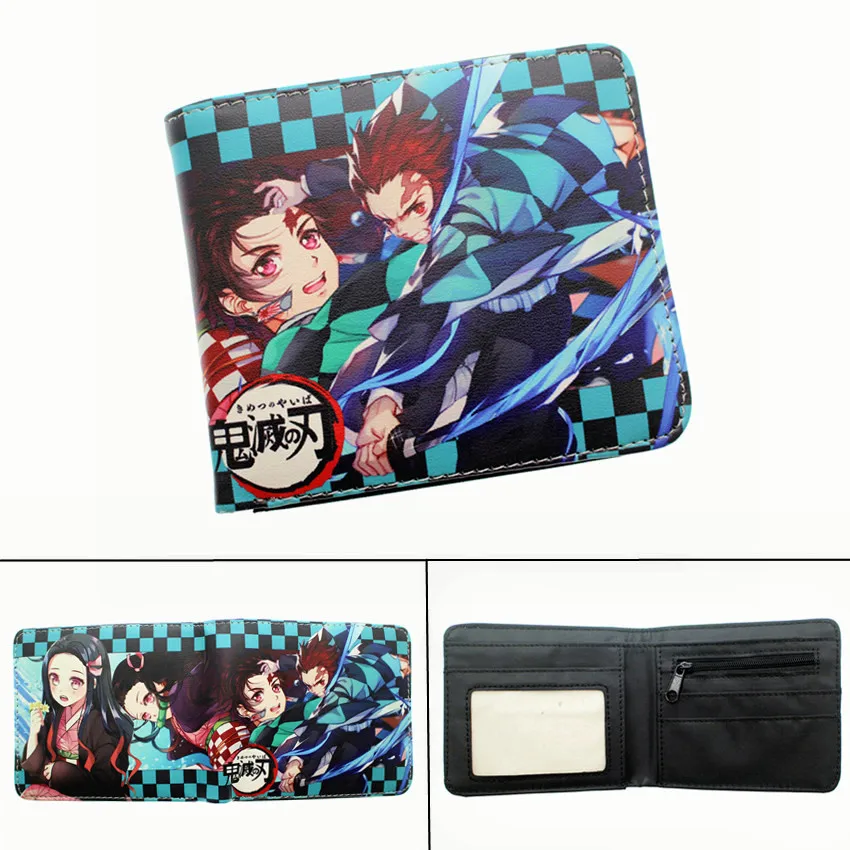 Аниме демон убийца Kimetsu no Yaiba кошелек из искусственной кожи короткие двойные фото держатель для карт слоев мальчиков девочек молния монета карман кожаный кошелек