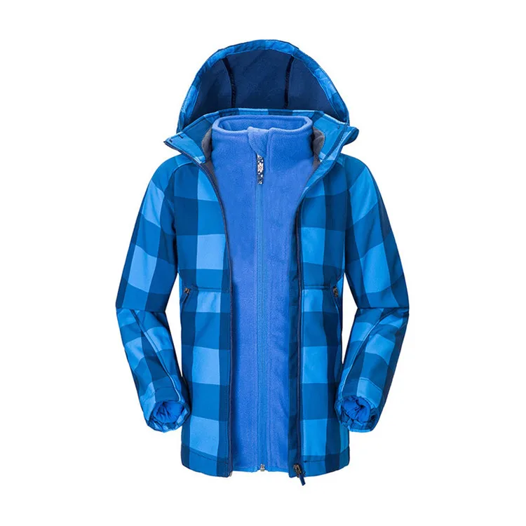 Benemaker Waterproof Outdoor Jackets For Boy Girl Animal Coats Fleece Winter Windbreaker 2PC Outerwear For Children YJ160 - Цвет: Blue Lattice
