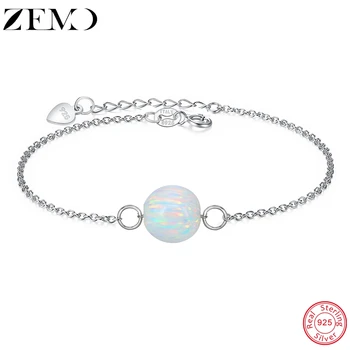 

ZEMO Real 925 Silver Bracelet Ball Opal Charm Bracelets Female Natural Stone Jewelry Adjustable Women's Accessory pulseras mujer