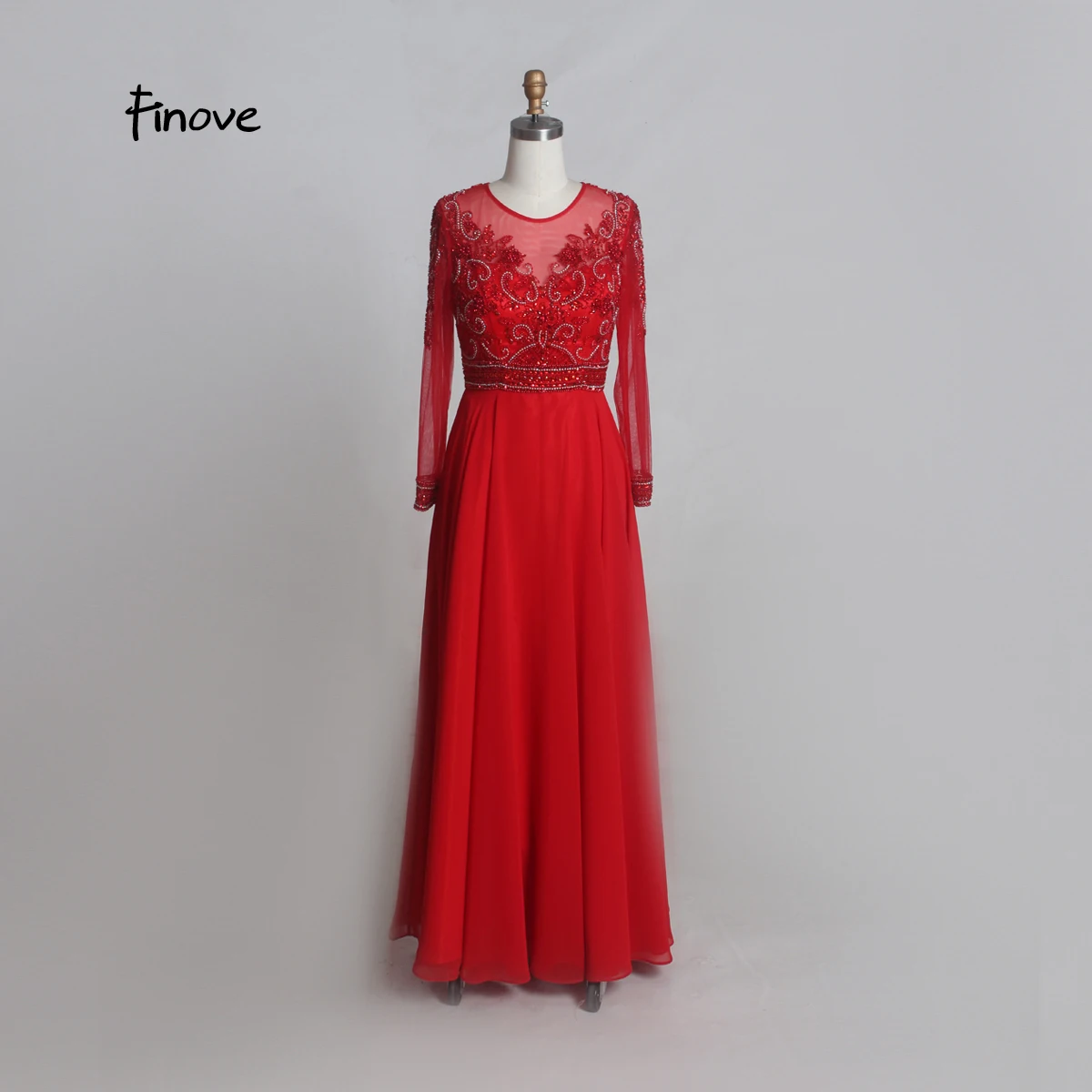 Finove, платья для матери невесты, рукав три четверти, vestido de festa, элегантное ТРАПЕЦИЕВИДНОЕ шифоновое длинное вечернее платье с бисером