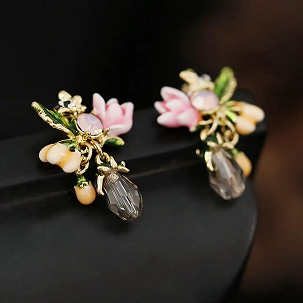 Новая мода 925, серебряные эмалевые цветные Серьги-капли для женщин, подарок, цветные серьги с тонкими кристаллами, хорошее ювелирное изделие