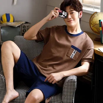 

Pajamas Men's Summer Short-sleeved Shorts Cotton Suit Young Men's Casual Home Service Two-piece Suit Pijama Hombre Verano 2020