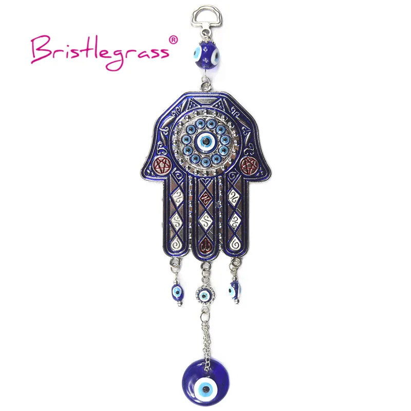 BRISTLEGRASS Turkish Blue Evil Eye Hamsa Hand Amulets Lucky Charms Wall Hanging Pendants Pendulum Blessing Protection Home Decor 5
