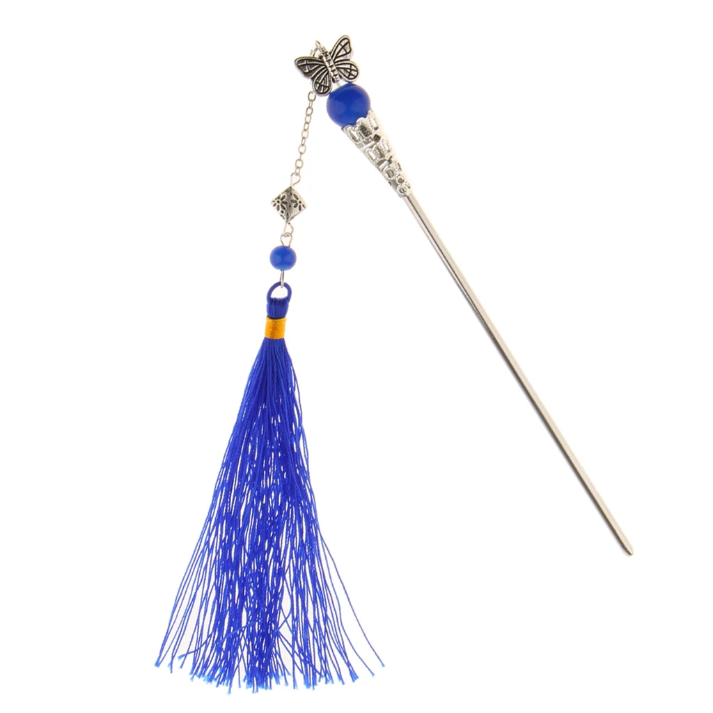 Retro Butterfly Hairpin Hair Stick Kanzashi Long Tassel Chignon for Kimono Hanfu Headwear Accessories