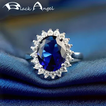 

925 Sterling Silver Sapphire Ring Fashion Women Birthstone Wedding Engagement Blue Gemstone Adjustable Fine Jewelry