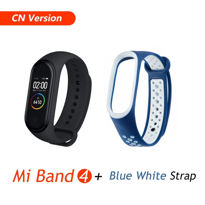Фирменный Xiaomi mi браслет 4 браслет mi Band 4 фитнес-браслет 3 цвета AMOLED экран музыкальный контроль Smartband - Цвет: CN Add Blue White