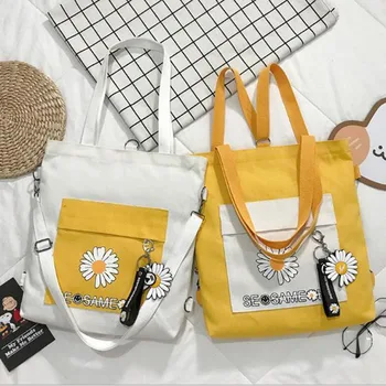 

YXZ 2020 New Korean Style Little Daisy Pendant Canvas bags Women's Crossbody bags Female Shopper bag Student All-match Totes