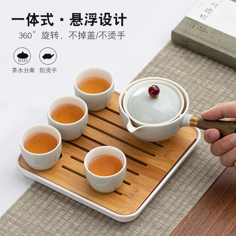 Bubble Kung Fu Tea Set Creative Lazy Self-rotating Tea Maker Travel Portable Ceramic Teapot Teacup Set