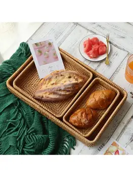 

Rattan Storage Basket Rectangular Wicker Hand Woven Fruit Candy Bread Organizer Q6PE