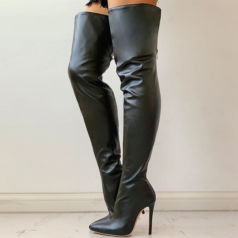 Botas altas por encima de la rodilla para mujer, zapatos sexys por encima de la rodilla, tacón alto elástico de talla grande 43, Botas Largas