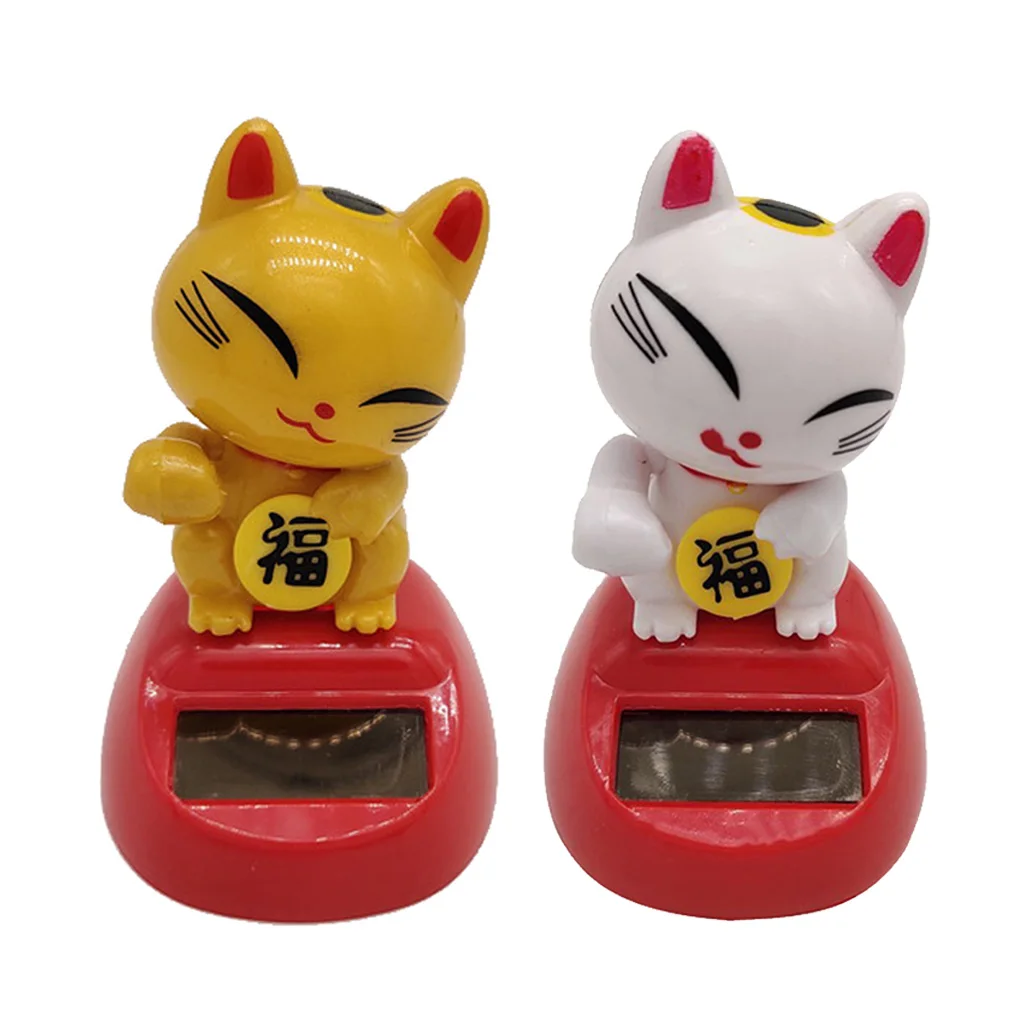 Solar Powered Bobbling Toy Shaking Hands Swinging Lucky Cat Doll Home Decor