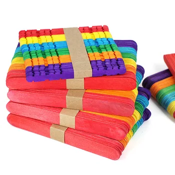 

50Pcs DIY Wooden Stick Popsicle Ice Cream Sticks Colorful Hand Crafts Toy Art Creative Educational Toys for Children Kids Baby