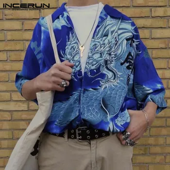 

Summer Printed Casual Shirt Men Half Sleeve Lapel Loose Button 2020 Vacation Ladies Hawaiian Shirts Camisa Streetwear INCERUN