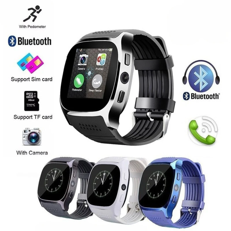 

T8 Bluetooth Smart Watch With Camera Sports Wristwatch Support SIM TF Card Music Player for Android VS DZ09 reloj inteligente