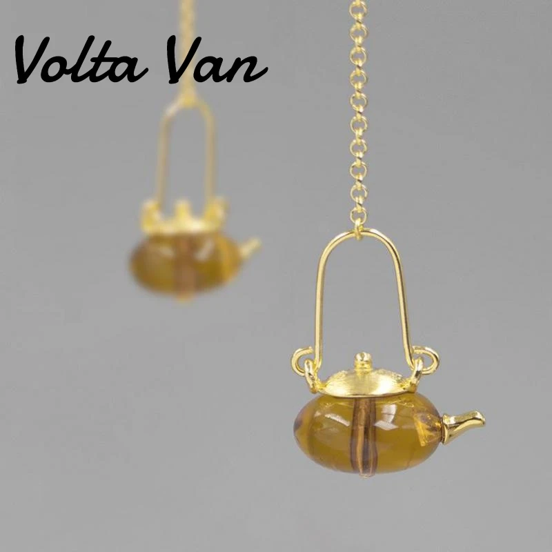 

Volta Van Amber Drop Earrings 925 Sterling Silver 2022 New Vintage Pendientes Plata Teapot Fine Jewelry Concise Women Earrings