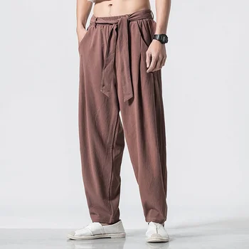 Wiosenne letnie spodnie w stylu chińskim Harem spodnie męskie spodnie dresowe na co dzień w pasie lniane spodnie męskie biegaczy spodnie Hip hopowe 30737 tanie i dobre opinie tangspoem CN (pochodzenie) COTTON Linen Sukno