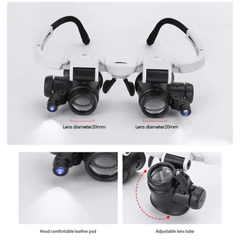 

Eyeglasses Magnifier With 8 Pair Lens LED Binocular Magnifying Glass Watch Repair Tool Book Map Reading Loupe Vision Aid