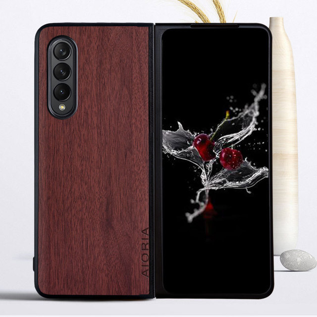 Samsung Galaxy Z Fold 3 5G Case, Z Fold3 5G Case PU Leather Retro Wood Grain Phone Case
