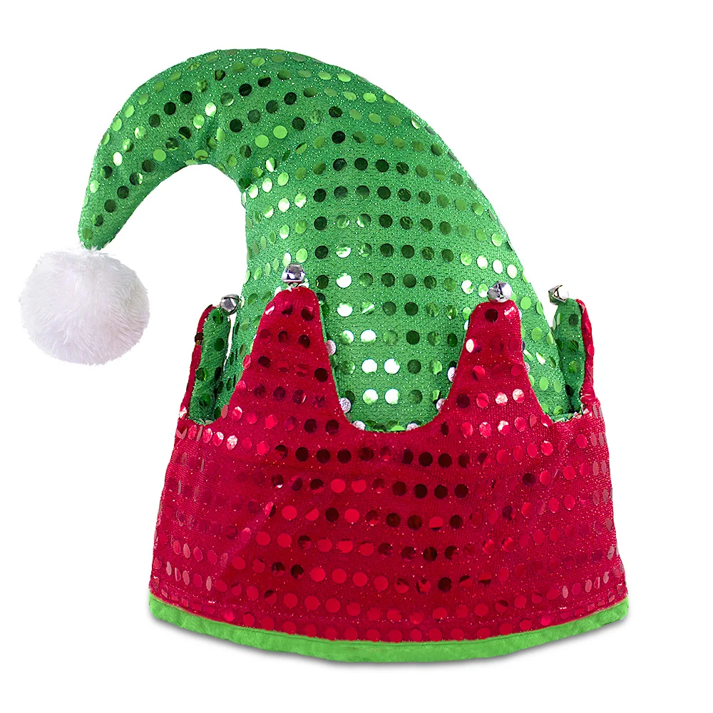 

AIR&TREE-D Christmas Elf Hat sequins and bells Santa Caps Xmas Knitted Hat For Kid Adult Christmas Party