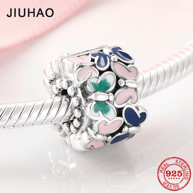 

Fashion Charms Round Colored butterfly Clips lock Beads Real 925 Sterling Silver Bead Fit Original Pandora Bracelet Jewelry