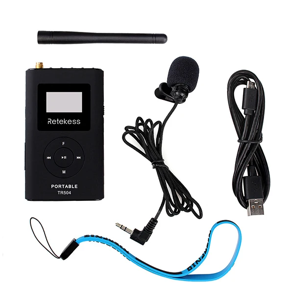 Retekess TR504 0.6W Wireless FM Broadcast Transmitter MP3 Portable for Church Car Meeting Support TF Card AUX Input headphones with mic