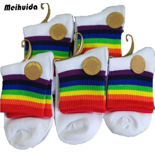 Rainbow Socks Washi Tape Crop Top Short Tube College Stripe Women Funny | Женская одежда