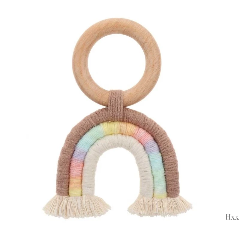 Новое Детское кольцо для прорезывания зубов Радужная кисточка макраме деревянный Boho детский Прорезыватель коляска подарок украшения