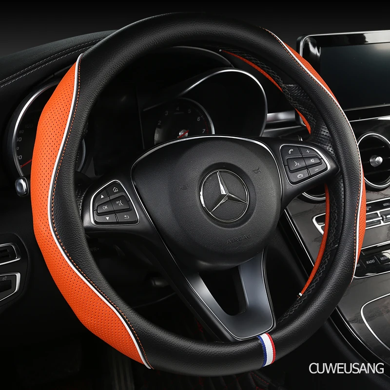 CUWEUSANG Carbon Fiber Leather Car Steering Wheel Cover For Daihatsu Terios Sirion Mira Cuore