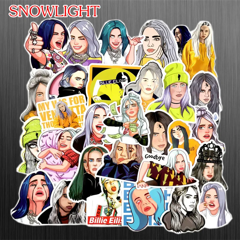 50Pcs/set American Female Singer Billie Eilish Cartoon Waterproof Sticker For Skateboard Scrapbook Trunk Mobile Phone DIY Toys