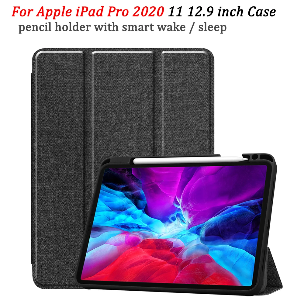 

For iPad Pro 12 9 Case 2020 TPU Leather Tablet Case with Pencil Holder Auto Wake / Sleep Cover For iPad Pro 11 2020 Case