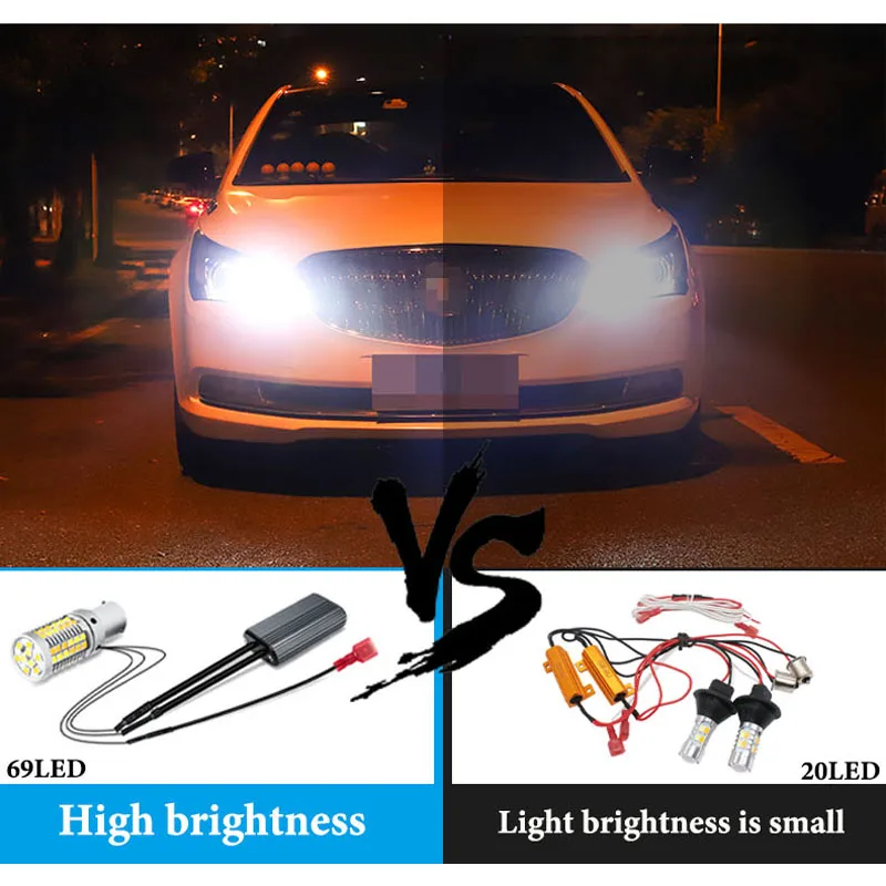 2 шт. DRL p21w py21w T20 W21W 7440 69 светодиодный Bau15s ba15s Canbus LED DRL бег светильник s и указатель поворота светильник двойной режим DRL светодиодный все в одном