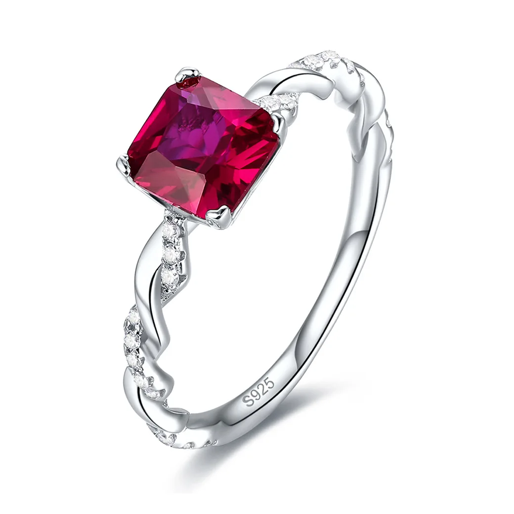 

Sterling Silver Gemstone Jewelry Cushion Ruby Ring Engagement Ring Retro Classic 18K White Gold Plated Ring Luxury 925 with Box