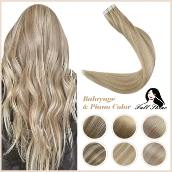 Full Shine Tape in and Clip In Human Hair Extensions Blonde Color 100g Straight Adhesive Glue on Machine Remy Woman Hair 1