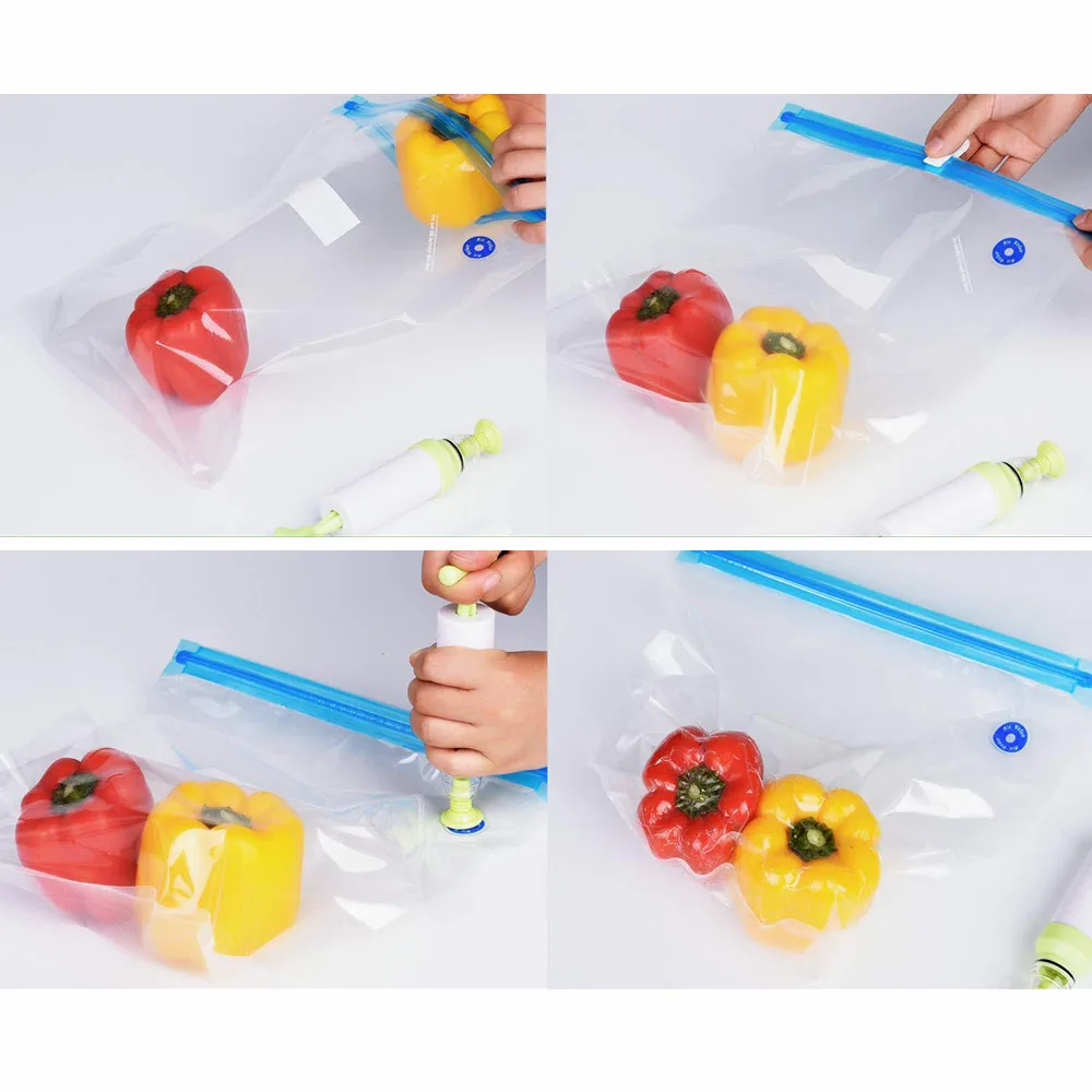 Vacuum Sealed Bags Food Storage Pouches Hand Pump Reusable Household Organizer