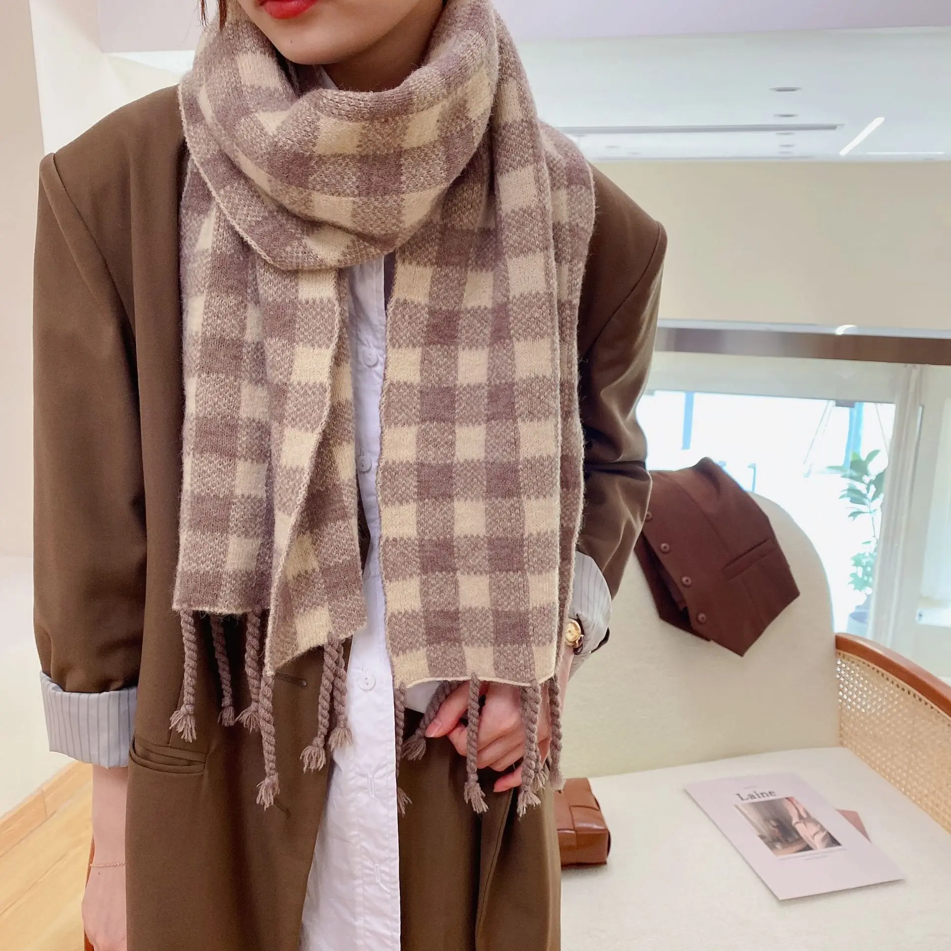 Luxury Winter Cashmere Scarf Fashion Plaid Scarves Women Men Classic  Checkked Warm Neck knitt Shawl Unisex Tassel Muffler Mujer