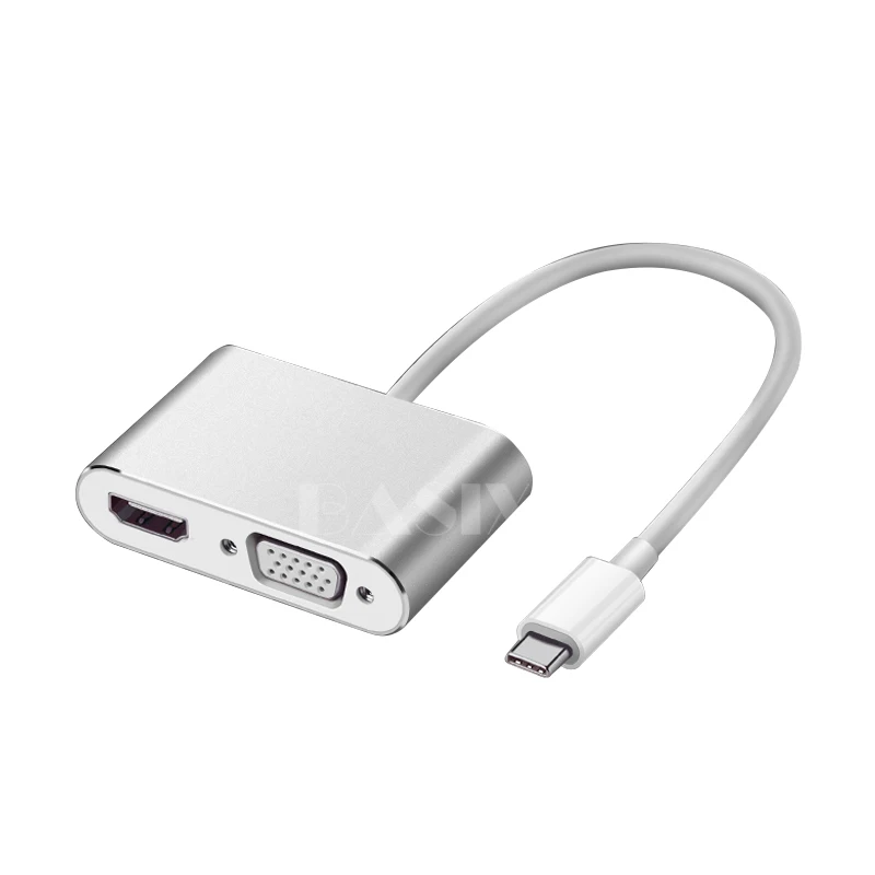 Basix USB C концентратор USB-C к HDMI VGA адаптер Thunderbolt 3 тип-c PD TF 3,5 мм считыватель слот USB3.0 концентратор для MacBookPro huawei P20 Pro - Цвет: 2in1 type c hdmi vga