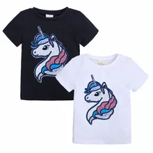 Special Offers kids Sequins cotton T-shirt Boys and girls Half sleeve coat Tide fan Shirt Cartoon unicorn dinosaur summer The New